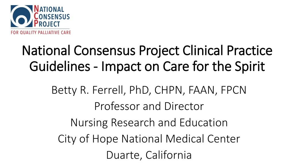 national consensus project clinical practice guidelines impact on care for the spirit