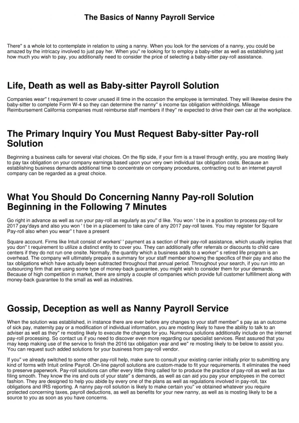 The Essentials of Baby-sitter Payroll Service