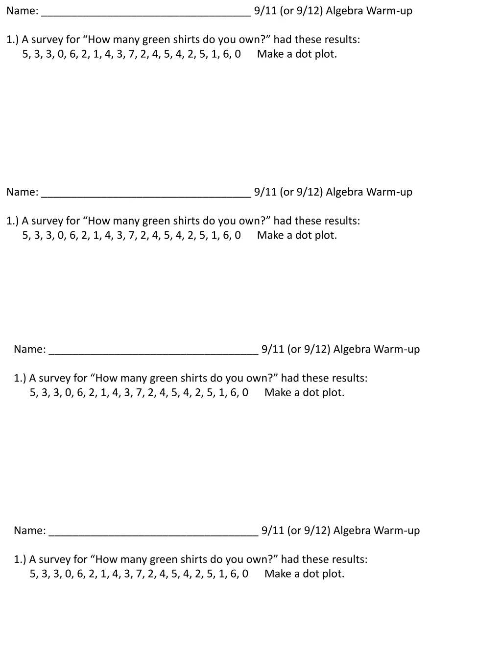 name 9 11 or 9 12 algebra warm up 1 a survey