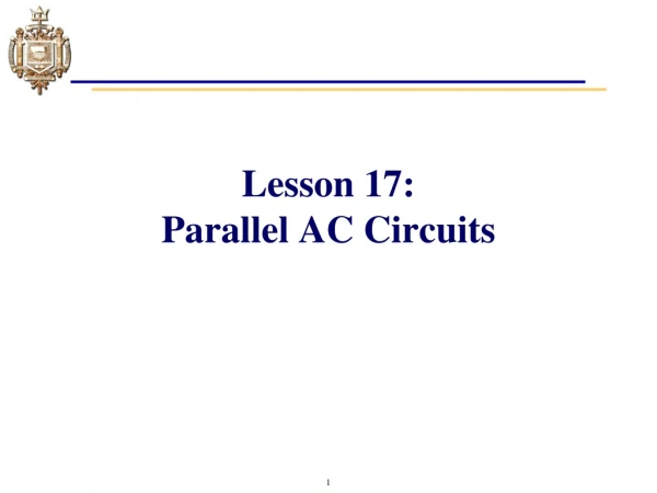 Lesson 17: Parallel AC Circuits