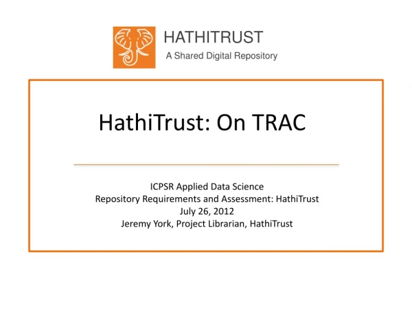 HathiTrust : On TRAC