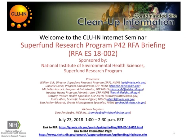 Welcome to the CLU-IN Internet Seminar