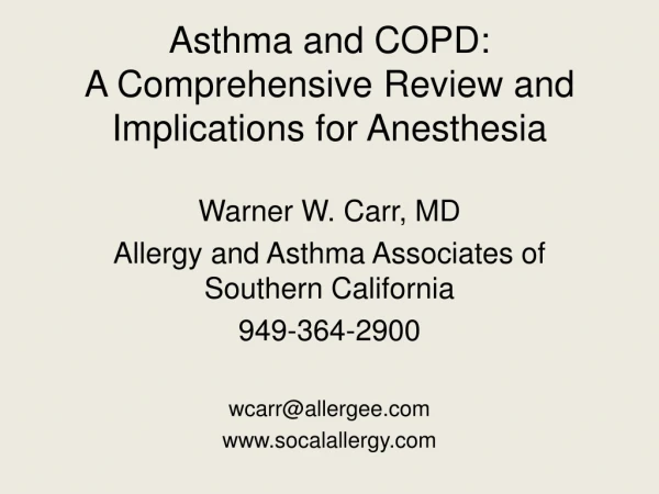 Asthma and COPD: A Comprehensive Review and Implications for Anesthesia
