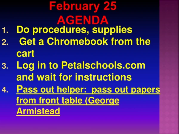 Do procedures, supplies Get a Chromebook from the cart