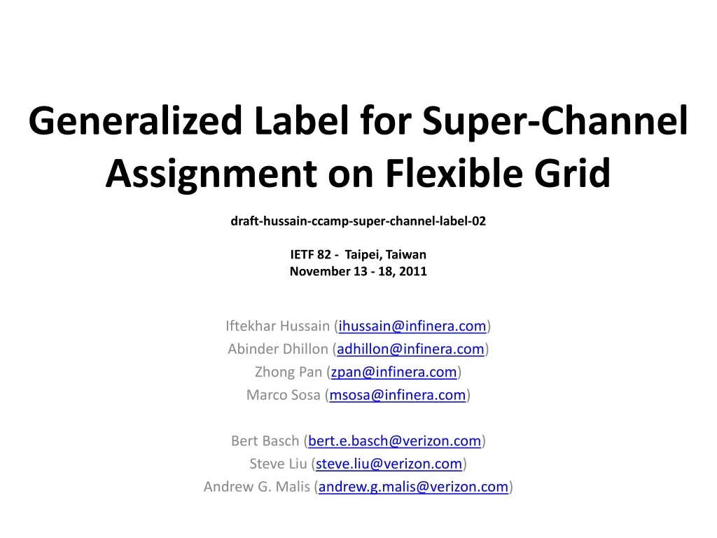 generalized label for super channel assignment on flexible grid