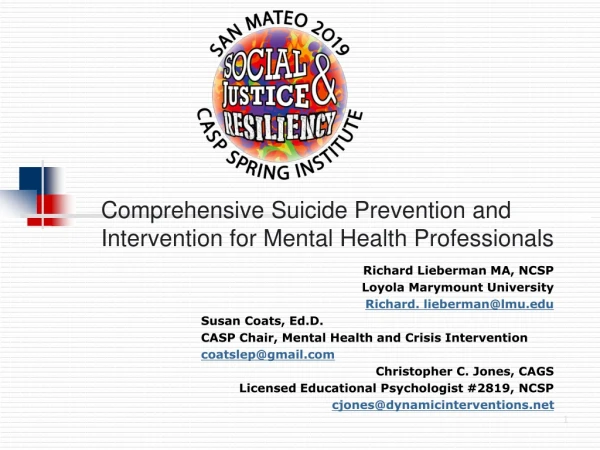 Comprehensive Suicide Prevention and Intervention for Mental Health Professionals