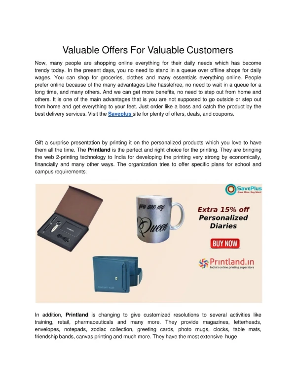 Valuable Offers For Valuable Customers
