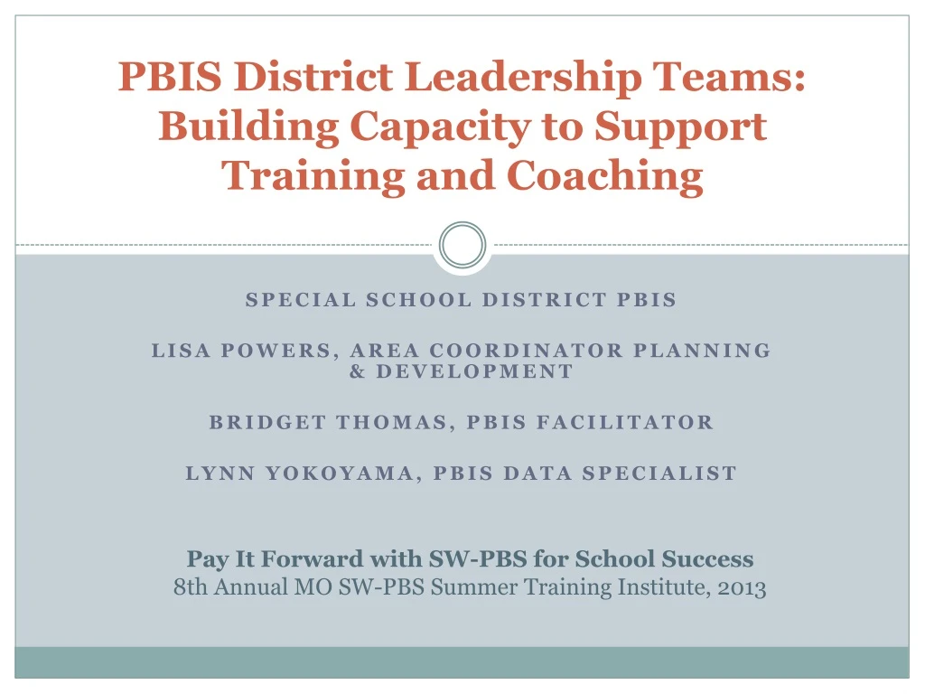 pbis district leadership teams building capacity to support training and coaching