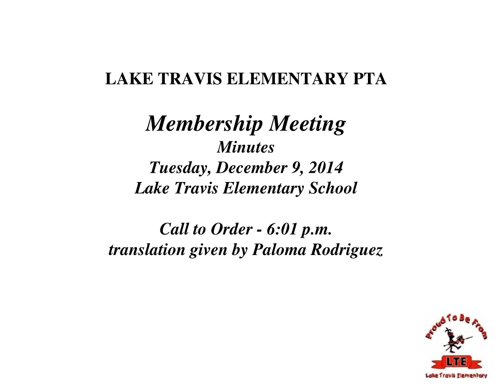 lake travis elementary pta membership meeting