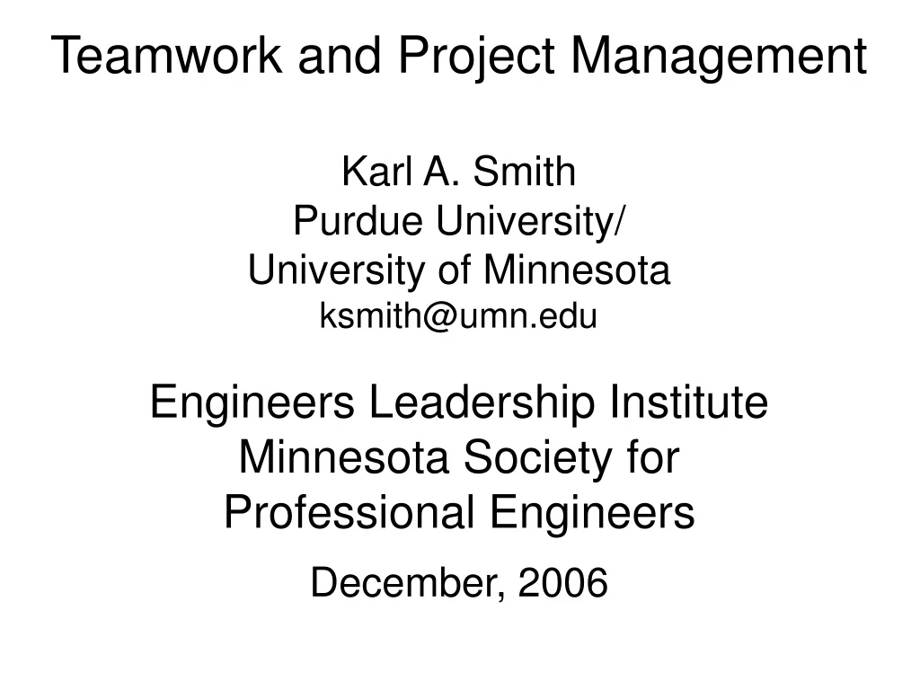 teamwork and project management karl a smith