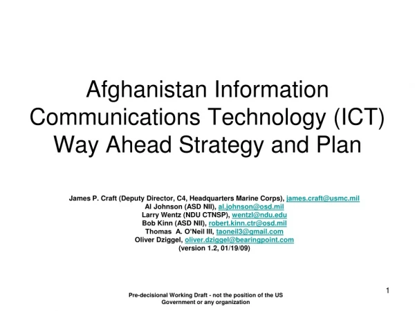 Afghanistan Information Communications Technology (ICT) Way Ahead Strategy and Plan