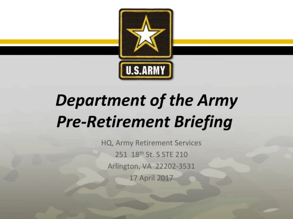 Department of the Army Pre-Retirement Briefing
