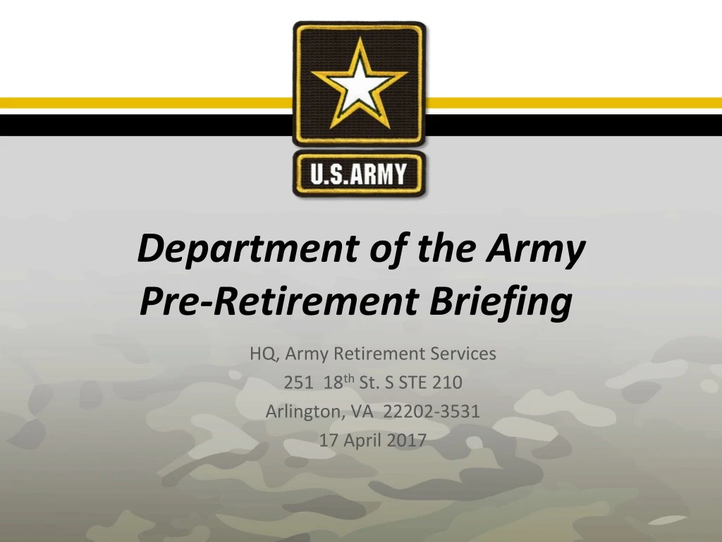 department of the army pre retirement briefing