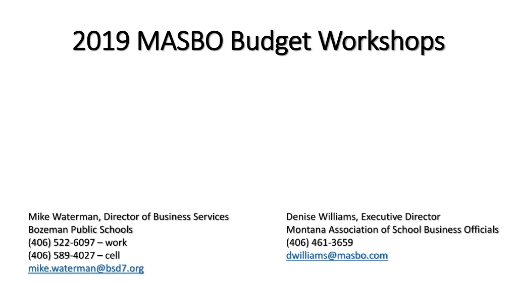 2019 masbo budget workshops