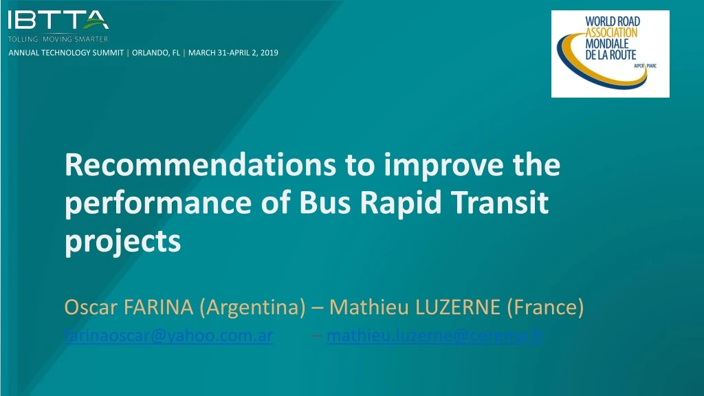 recommendations to improve the performance of bus rapid transit projects