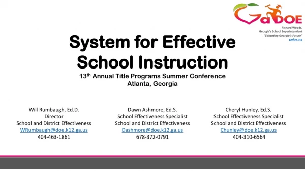 Dawn Ashmore, Ed.S. School Effectiveness Specialist School and District Effectiveness