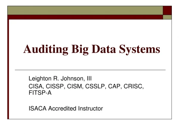 Auditing Big Data Systems