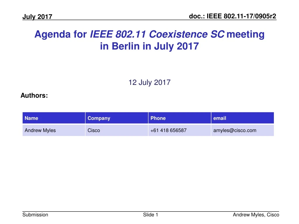 agenda for ieee 802 11 coexistence sc meeting in berlin in july 2017