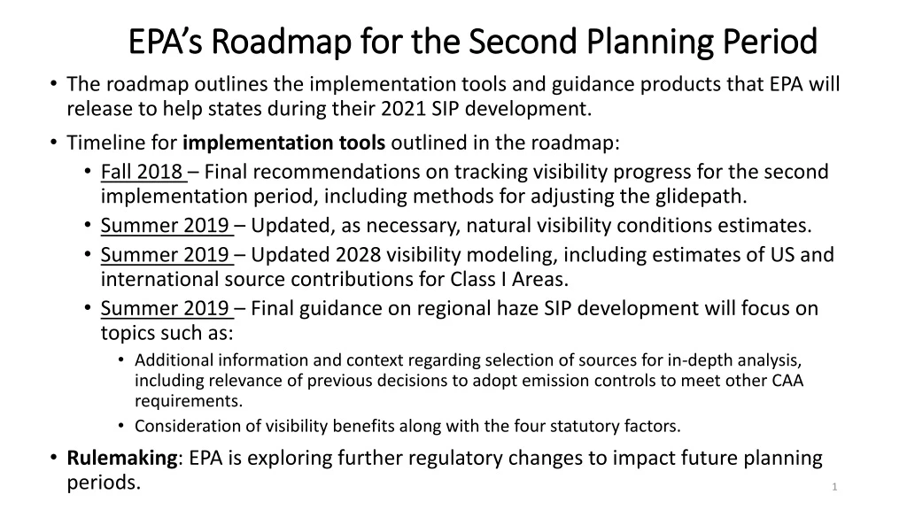 epa s roadmap for the second planning period