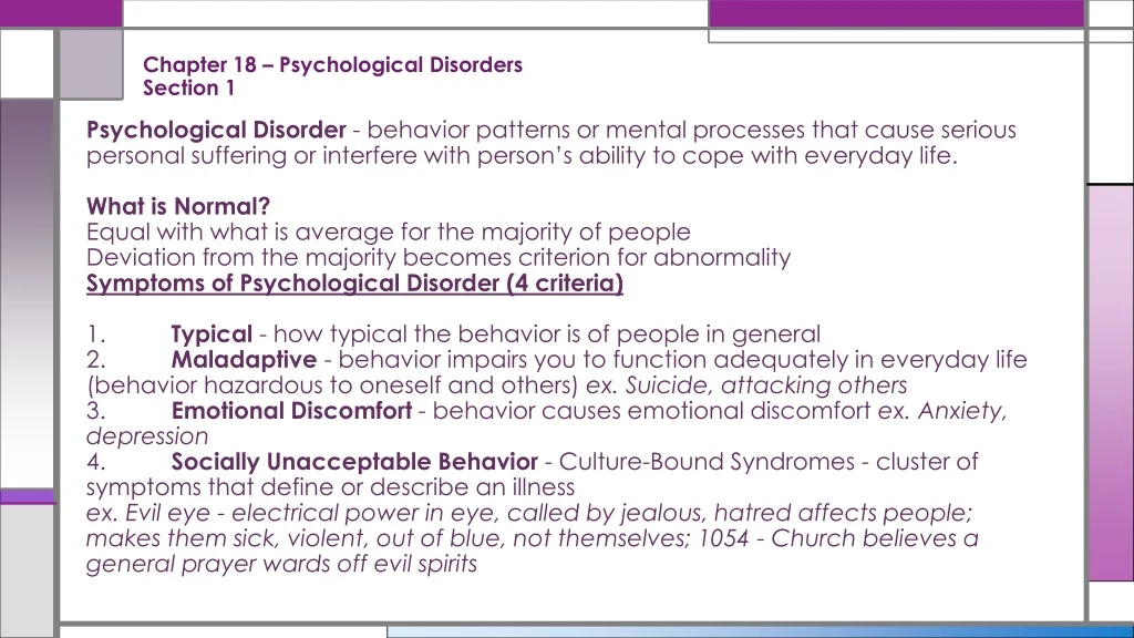 chapter 18 psychological disorders section 1