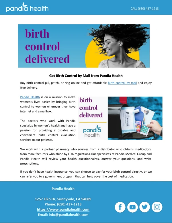 Get Birth Control by Mail from Pandia Health