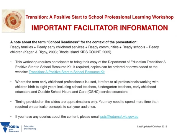 A note about the term “School Readiness” for the context of the presentation: