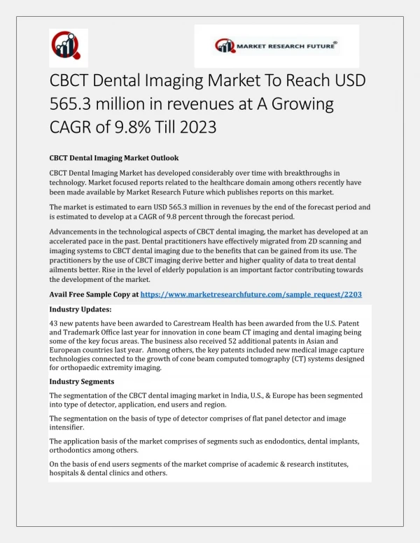 CBCT Dental Imaging Market Research 2019