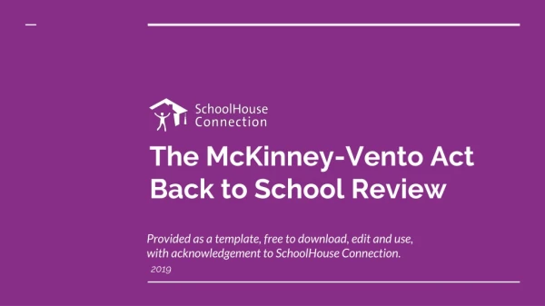 The McKinney-Vento Act Back to School Review