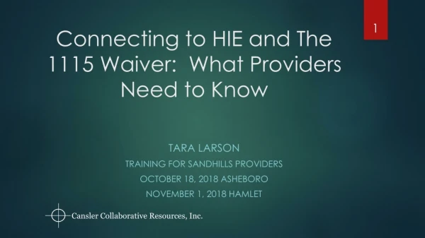 Connecting to HIE and The 1115 Waiver: What Providers Need to Know