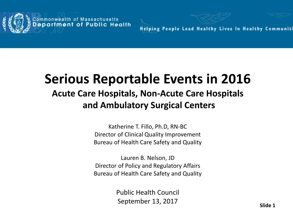 serious reportable events in 2016 acute care