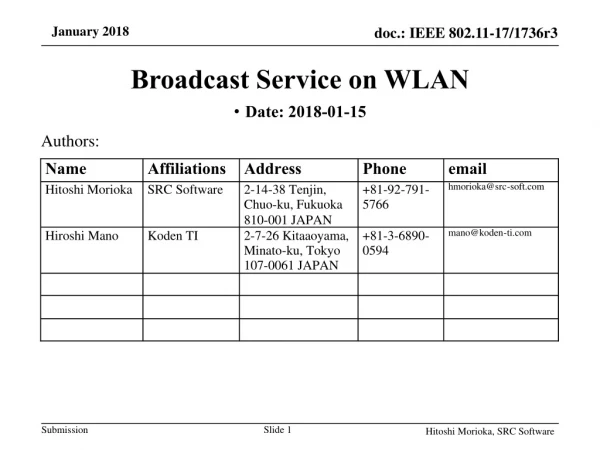 Broadcast Service on WLAN