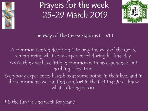 Prayers for the week 25-29 March 2019