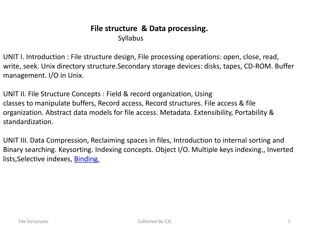 file structure data processing syllabus unit