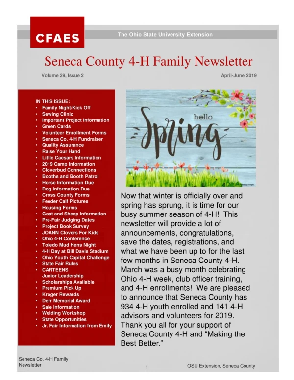 IN THIS ISSUE : Family Night/Kick Off Sewing Clinic Important Project Information Green Cards