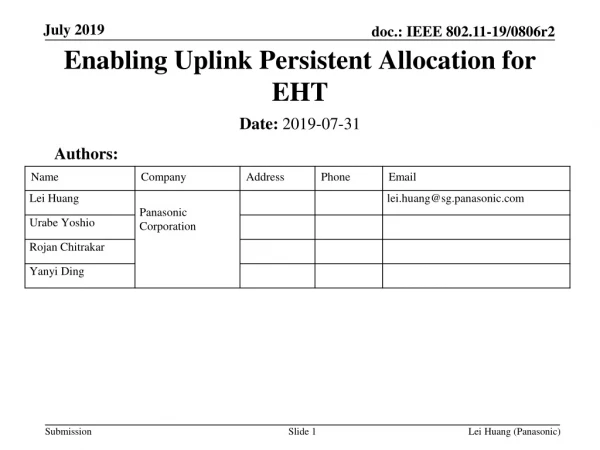 Enabling Uplink Persistent Allocation for EHT