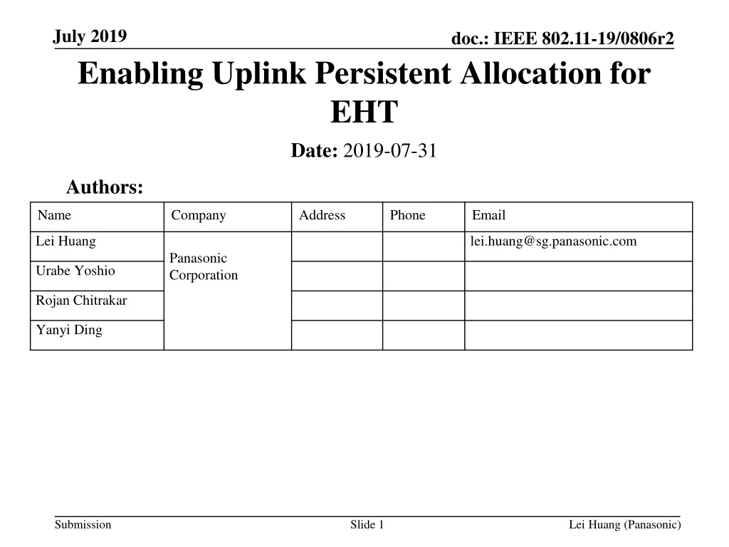 enabling uplink persistent allocation for eht