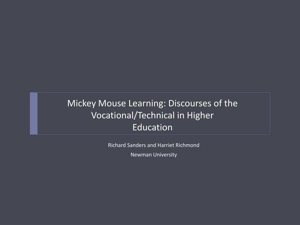 mickey mouse learning discourses of the vocational technical in higher education