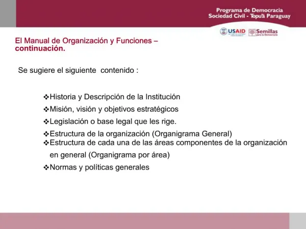 El Manual de Organizaci n y Funciones continuaci n.
