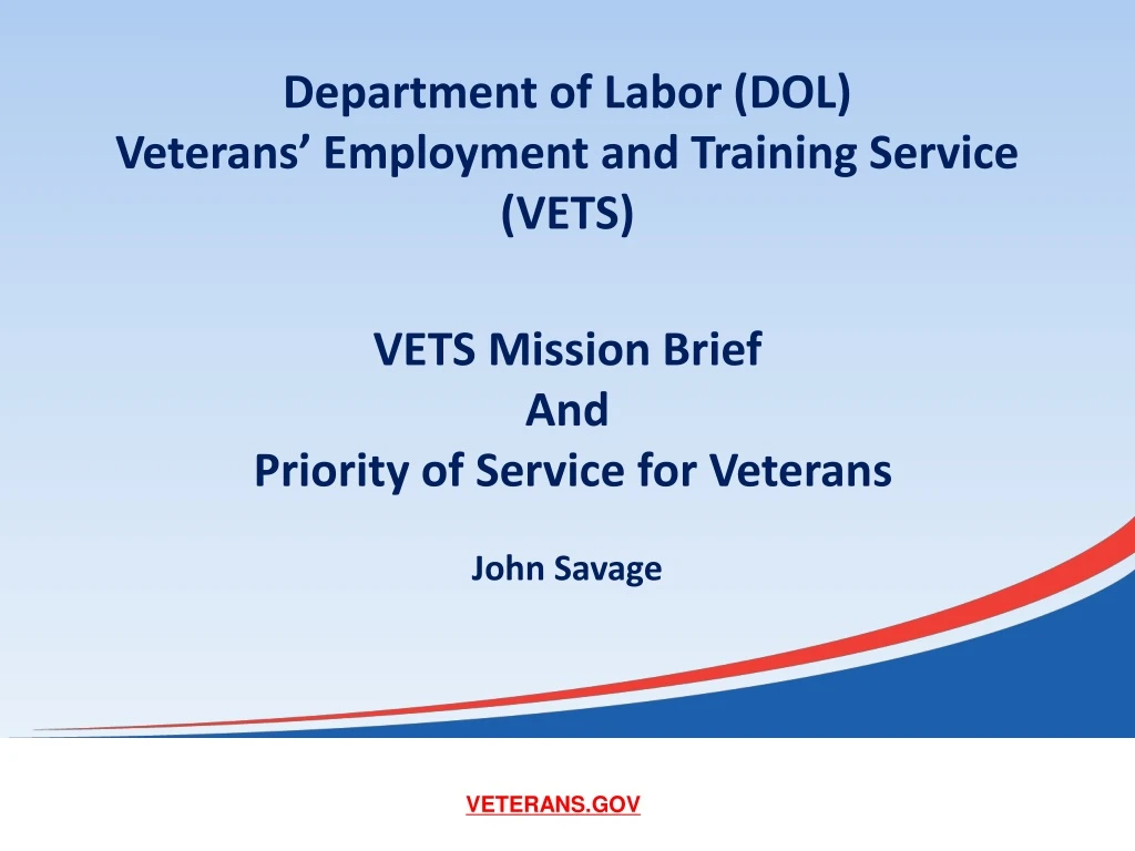 department of labor dol veterans employment and training service vets