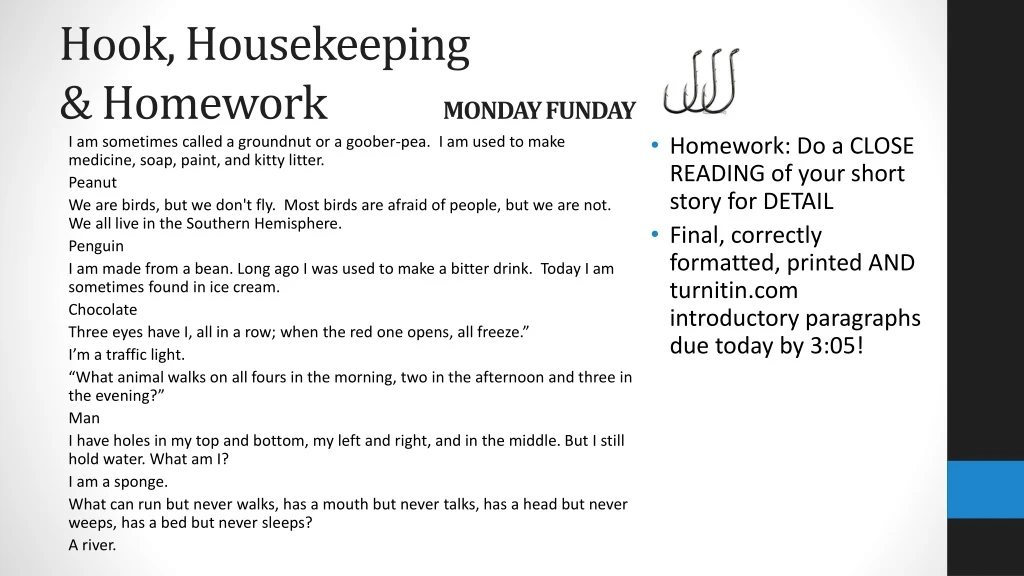 hook housekeeping homework monday funday