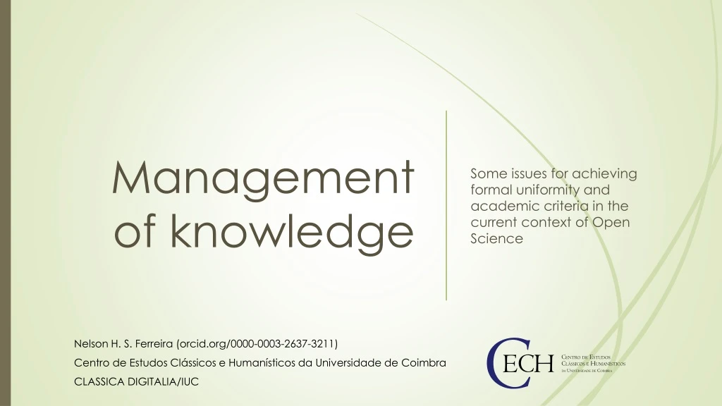 management of knowledge