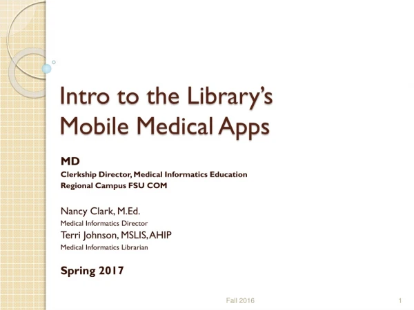 Intro to the Library’s Mobile Medical Apps