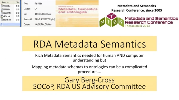 RDA Metadata Semantics