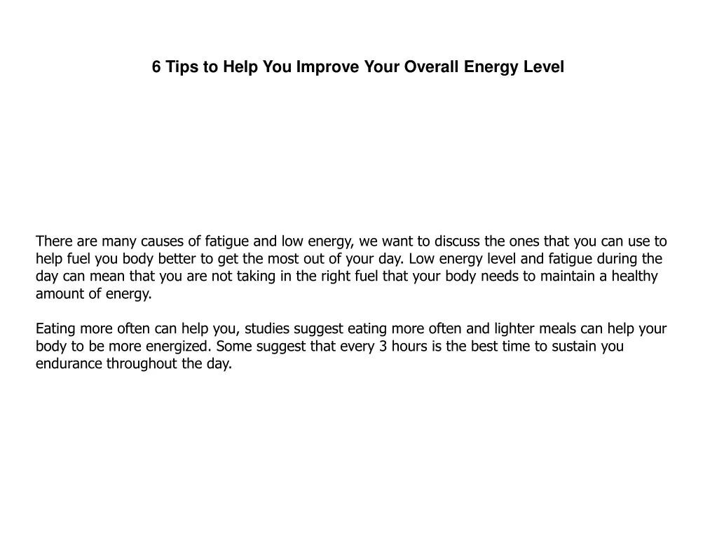 6 tips to help you improve your overall energy level