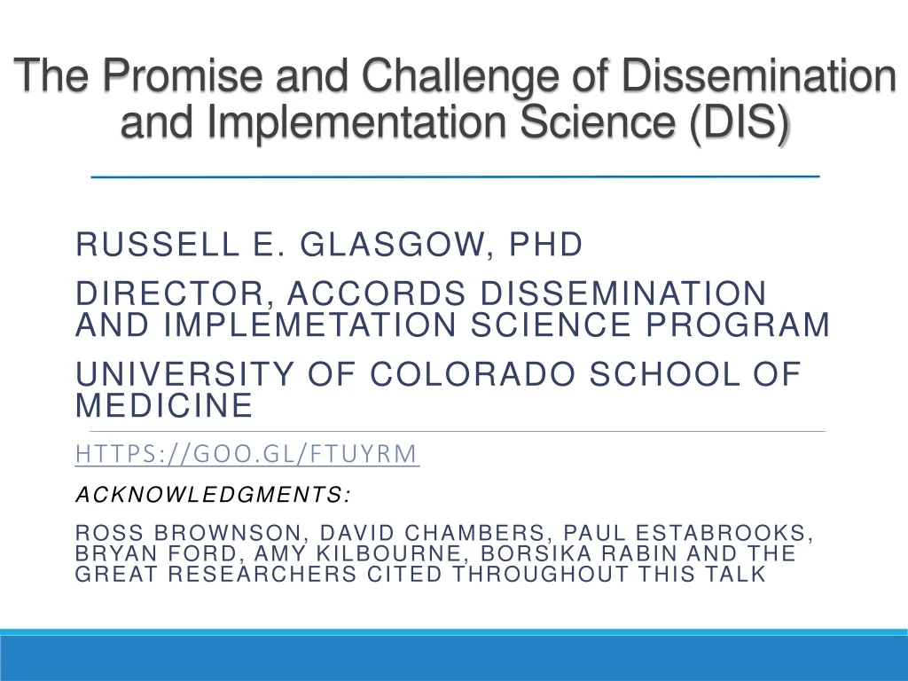 the promise and challenge of dissemination and implementation science dis