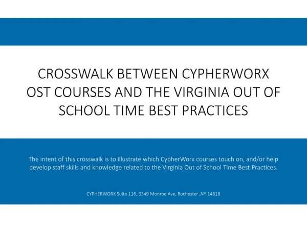 CROSSWALK BETWEEN CYPHERWORX OST COURSES AND THE VIRGINIA OUT OF SCHOOL TIME BEST PRACTICES