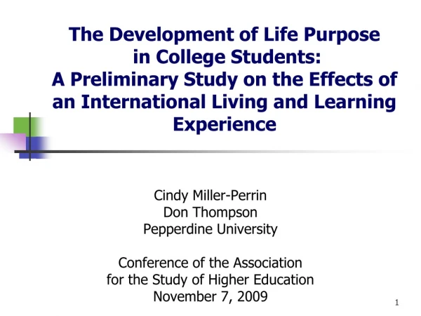 Cindy Miller-Perrin Don Thompson Pepperdine University Conference of the Association