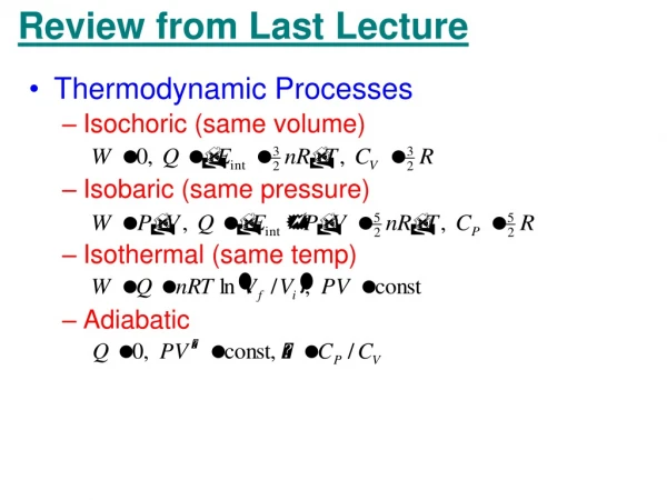 Review from Last Lecture