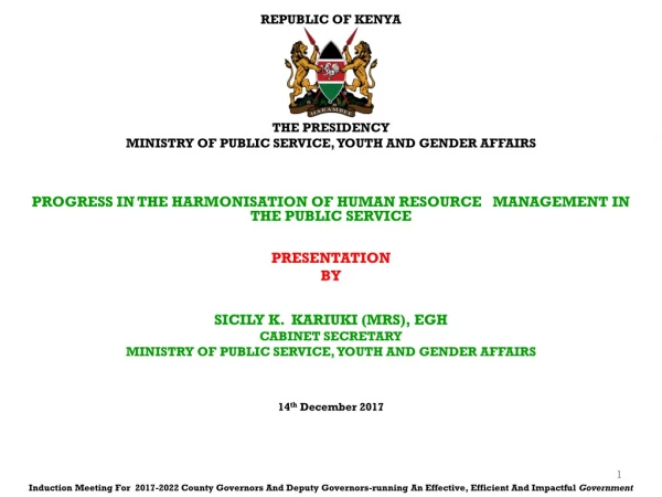 REPUBLIC OF KENYA THE PRESIDENCY MINISTRY OF PUBLIC SERVICE, YOUTH AND GENDER AFFAIRS