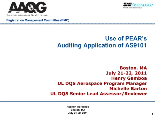 Use of PEAR’s Auditing Application of AS9101